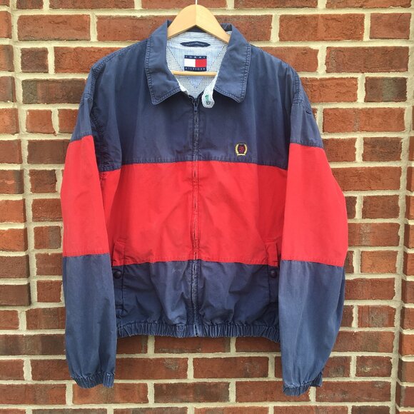 VTG Tommy Hilfiger Windbreaker Jacket XL Navy Red 90s Colorblock Sailing - Picture 1 of 16